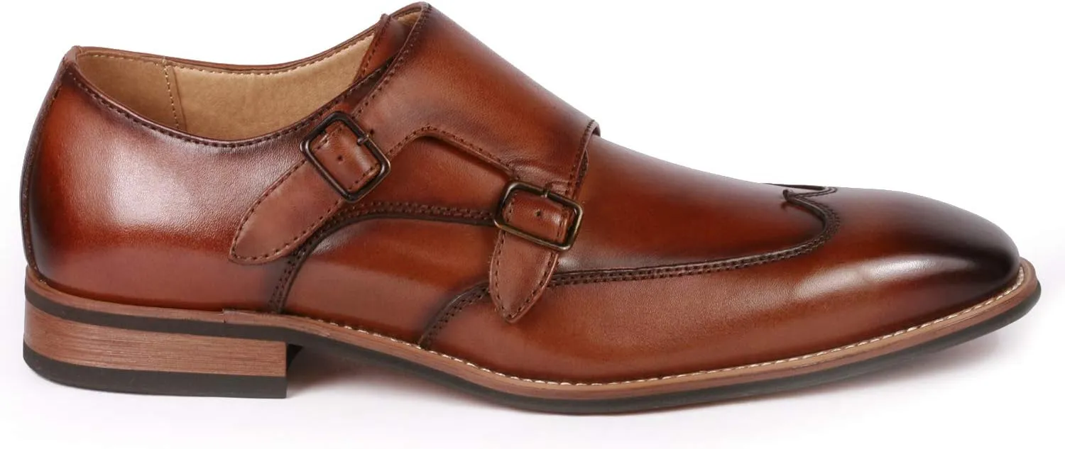 Metrocharm ML-1004 Leather Men's Double Monk Strap Wing Tip Slip On Loafers
