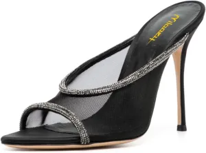 Milooey shoes Rhinestone Studded Slip on Mules Open Toe Sexy Mesh Stiletto High Heels Outdoor Slipper Dressy Shoes Size 4-16 Us