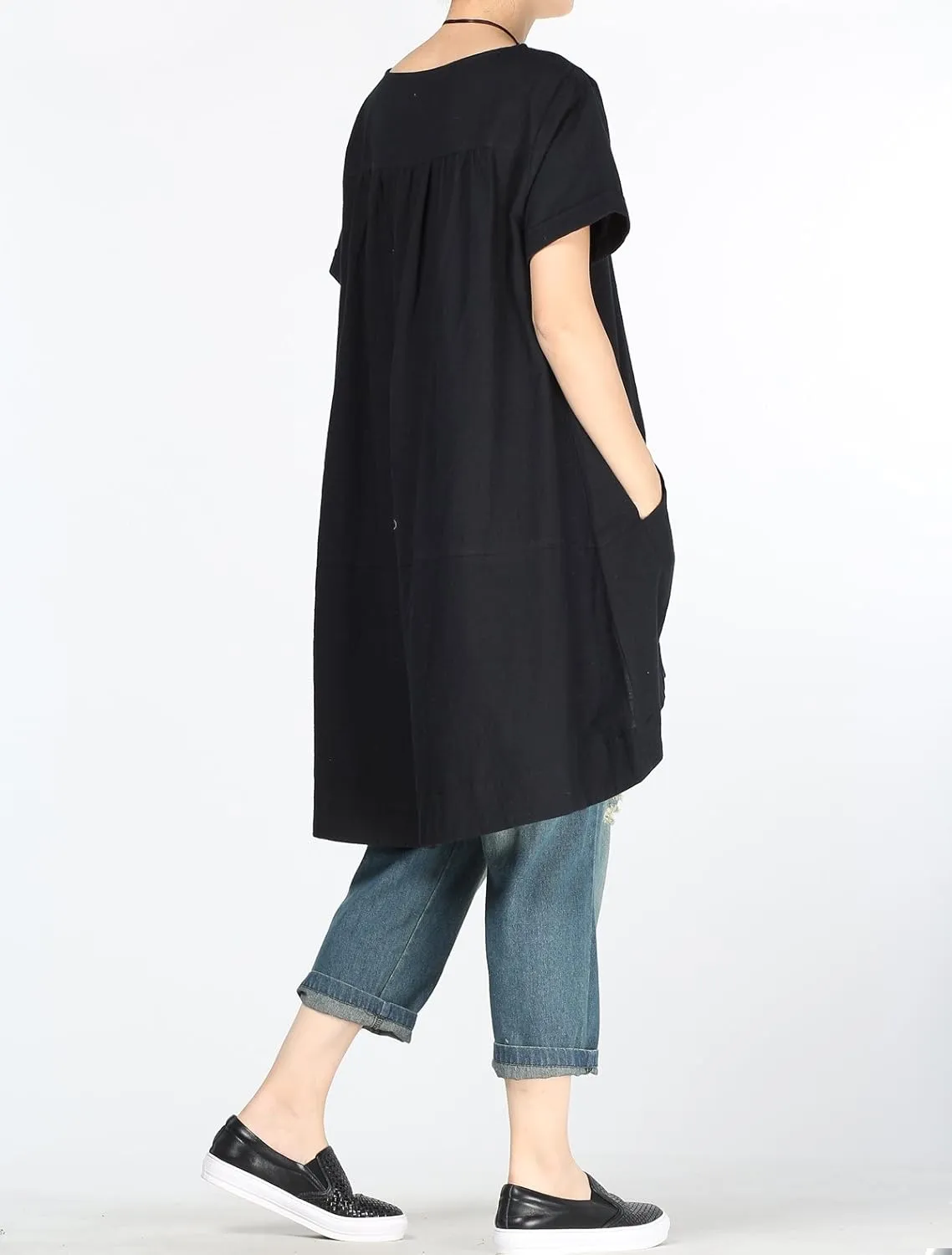 Minibee Women's Cotton Linen Short Sleeve Tunic/Top Tees