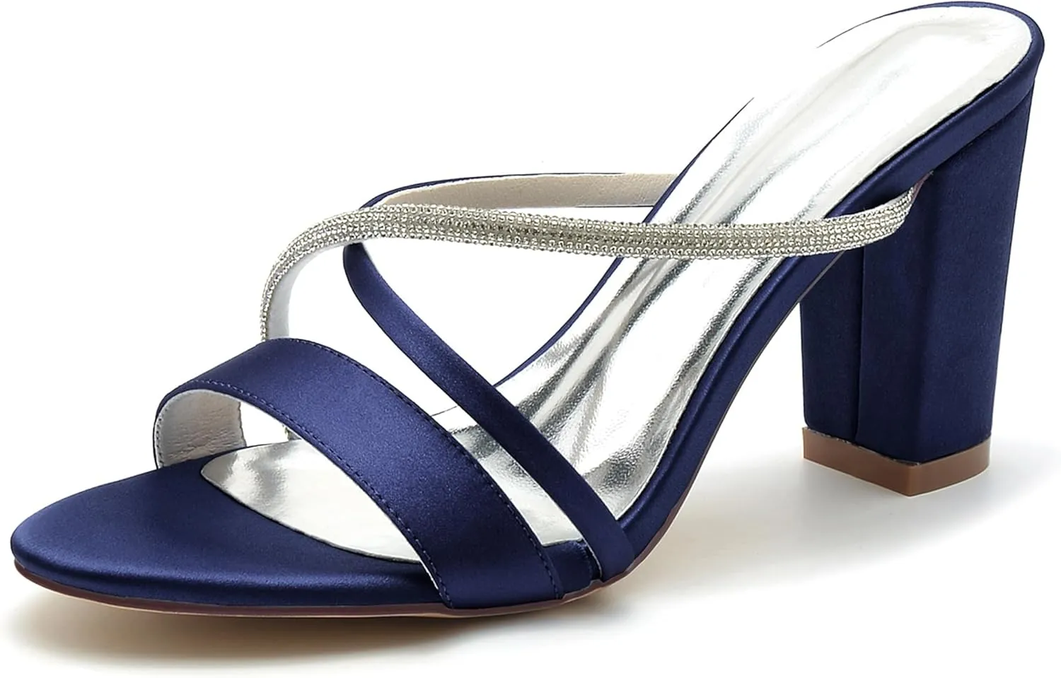 Minishion Comfortable Wedding Heels for Women Backless Block Heel Evening Party Sandals Mules BR065