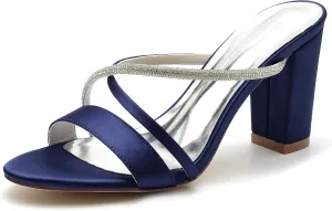 Minishion Comfortable Wedding Heels for Women Backless Block Heel Evening Party Sandals Mules BR065