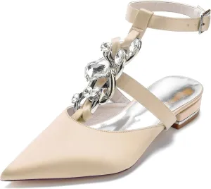 Minishion Evening Flats Shoes Women Slingback Ankle Strap Bridal Wedding Party Pumps Mules BR187