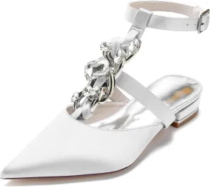 Minishion Evening Flats Shoes Women Slingback Ankle Strap Bridal Wedding Party Pumps Mules BR187