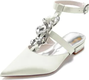 Minishion Evening Flats Shoes Women Slingback Ankle Strap Bridal Wedding Party Pumps Mules BR187