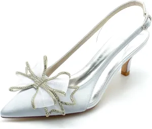 Minishion Wedding and Evening Shoes for Women Kitten Low Heel Slingback Prom Pumps Mules with Bows BR048