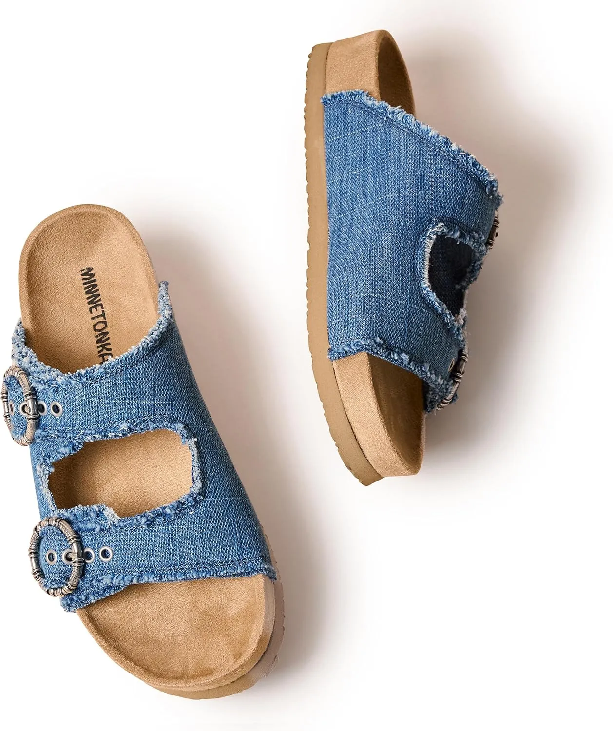 Minnetonka Georgine – Women’s Two Strap Sandals with Two Buckle Adjustable Straps, Metal Accents, and Microfiber Lining