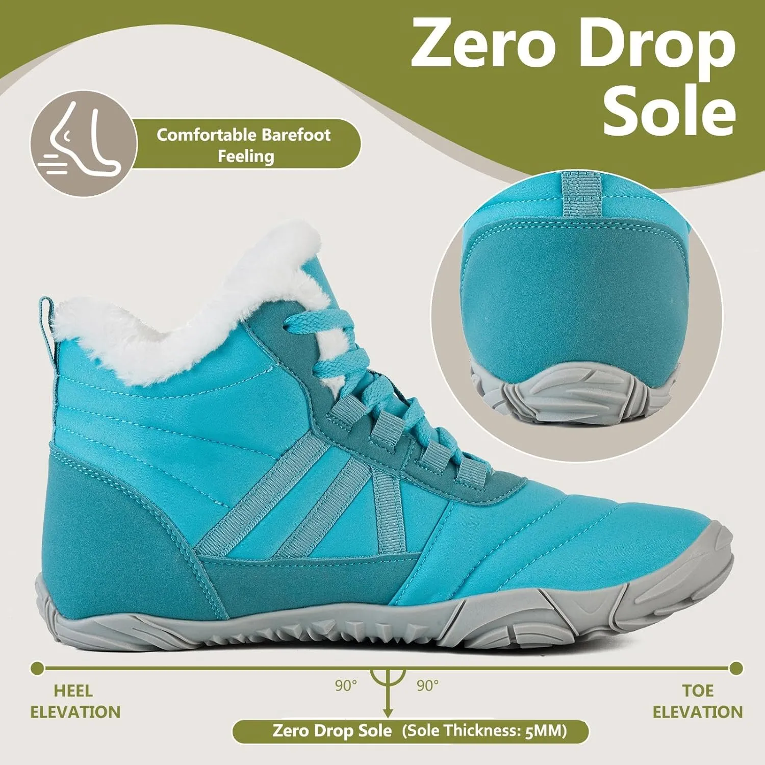 Mishansha Mens Womens Winter Barefoot Shoes Wide Toe Box Winter Boots Warm Lined Zero Drop Sole