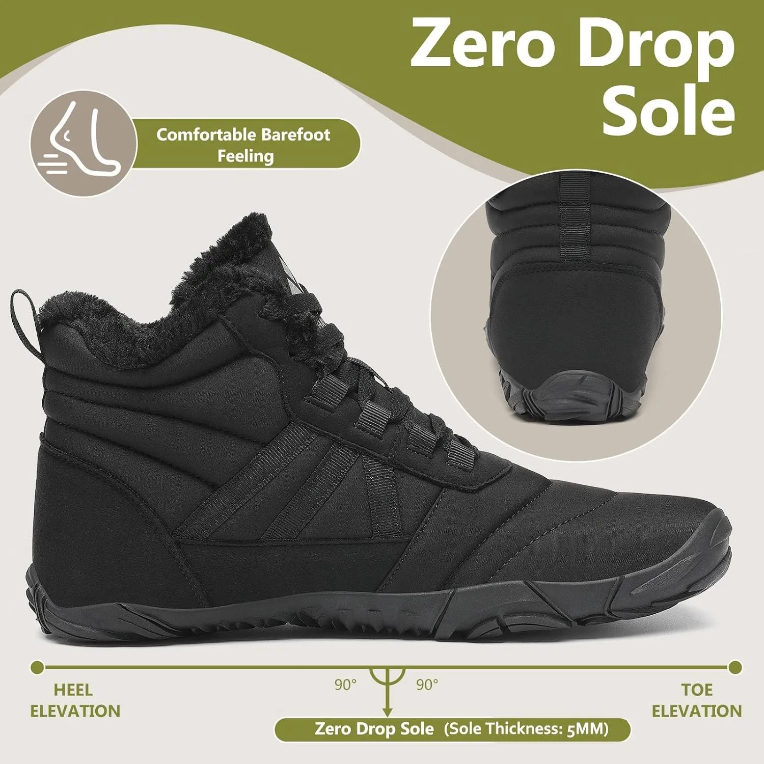 Mishansha Mens Womens Winter Barefoot Shoes Wide Toe Box Winter Boots Warm Lined Zero Drop Sole