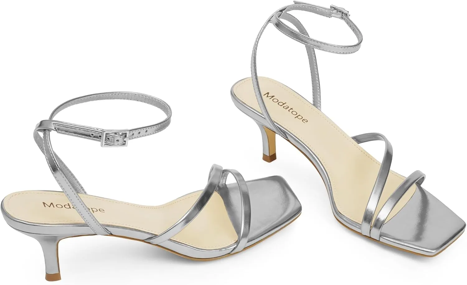 Modatope Womens Sandals Square Open Toe Kitten Heels Strappy Ankle Strap Sandals Comfort Dress Party Shoes