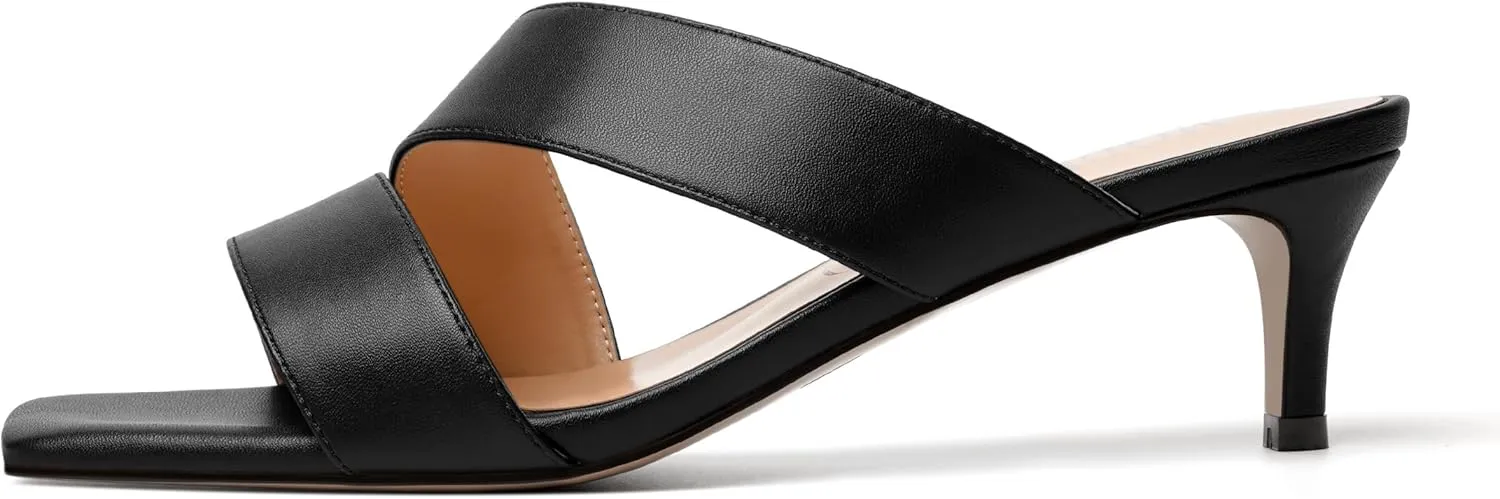 MODENCOCO Womens Summer Slip On Casual Square Toe Matte Comfortable Kitten Low Heel Heeled Sandals 2 Inch