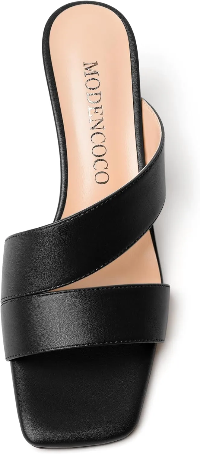 MODENCOCO Womens Summer Slip On Casual Square Toe Matte Comfortable Kitten Low Heel Heeled Sandals 2 Inch