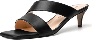 MODENCOCO Womens Summer Slip On Casual Square Toe Matte Comfortable Kitten Low Heel Heeled Sandals 2 Inch