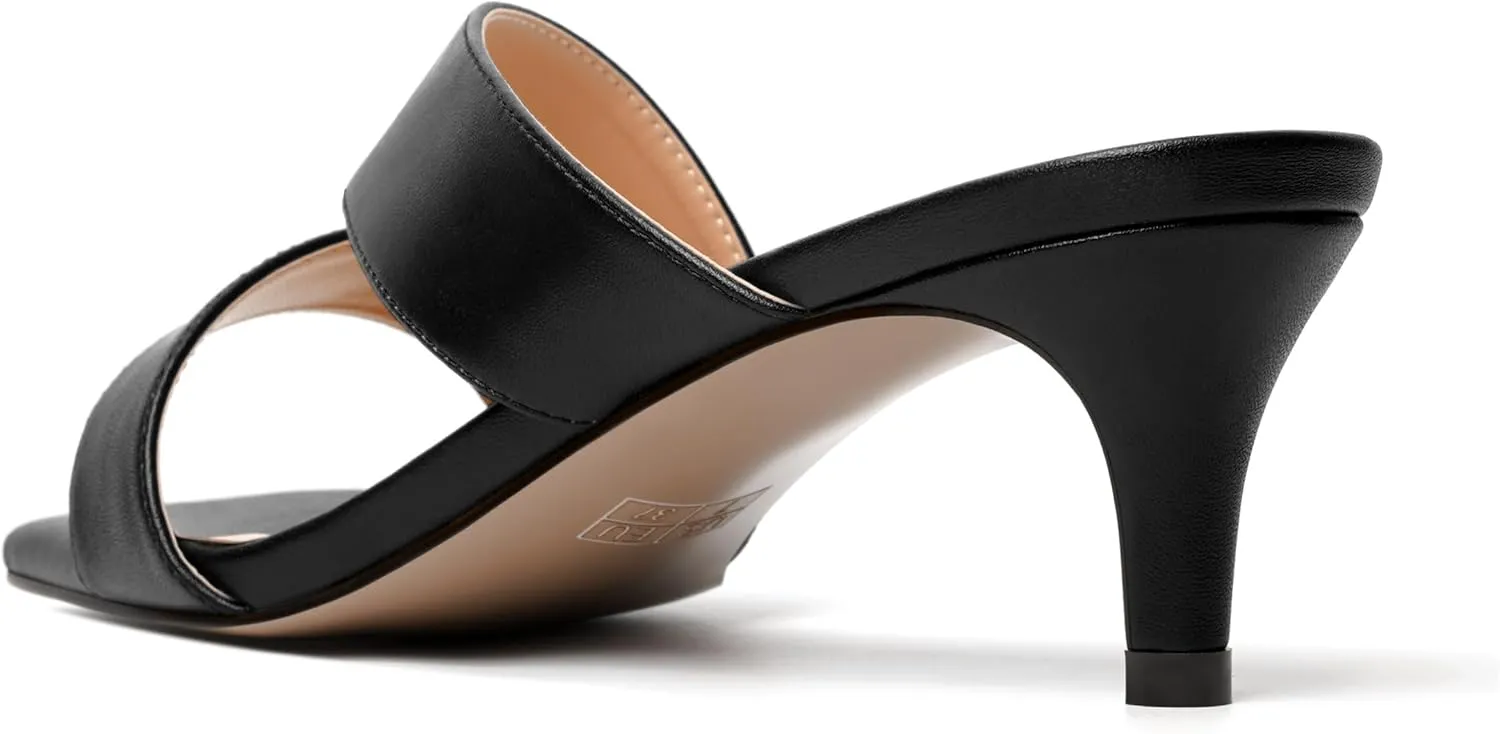 MODENCOCO Womens Summer Slip On Casual Square Toe Matte Comfortable Kitten Low Heel Heeled Sandals 2 Inch