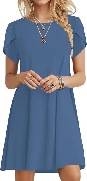 MOLERANI Summer Dresses for Women 2024 Casual T Shirt Crewneck Petal Sleeve Swing Vacation Dress with Pockets