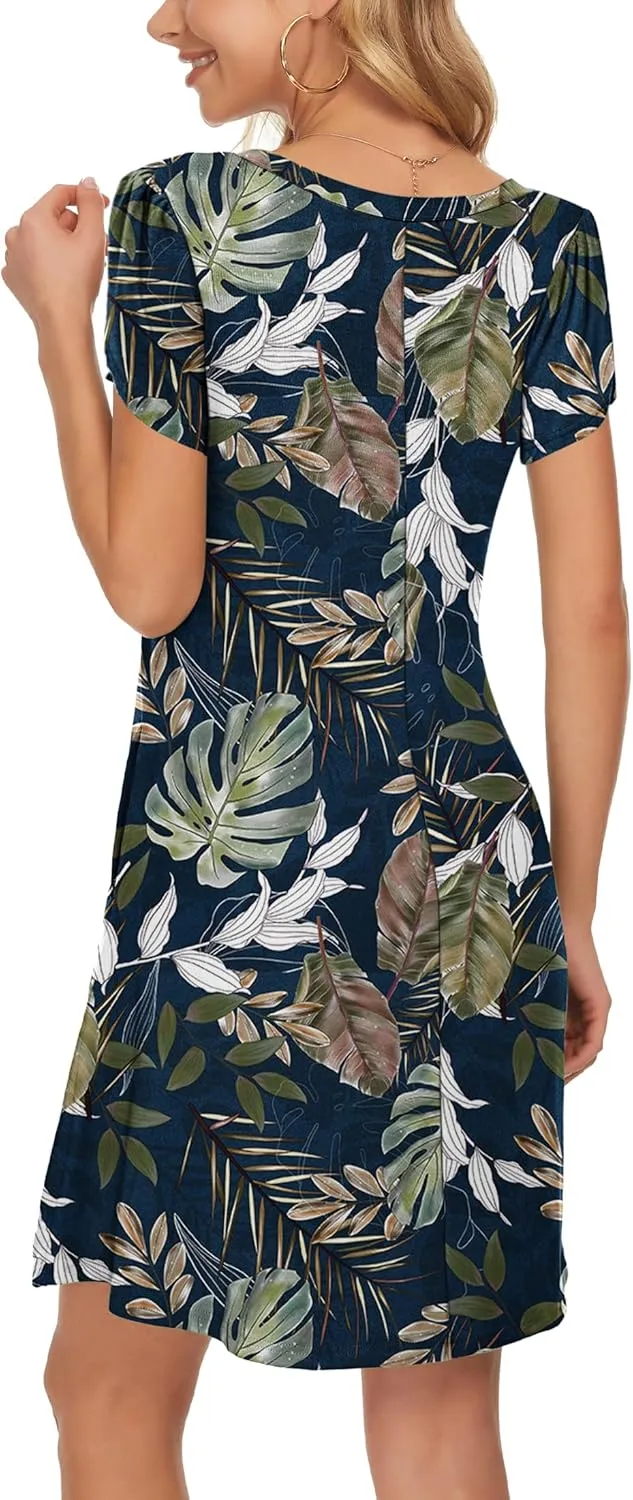 MOLERANI Summer Dresses for Women 2024 Casual T Shirt Crewneck Petal Sleeve Swing Vacation Dress with Pockets