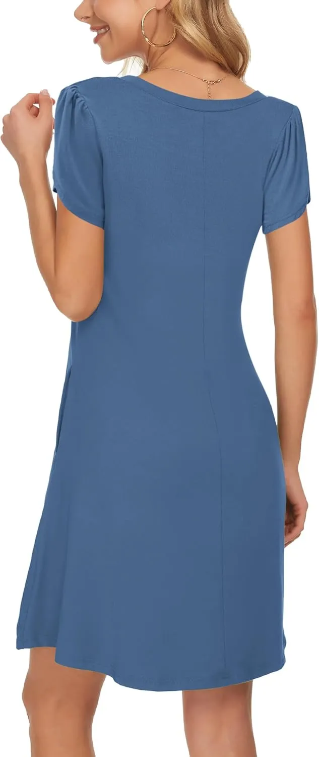 MOLERANI Summer Dresses for Women 2024 Casual T Shirt Crewneck Petal Sleeve Swing Vacation Dress with Pockets