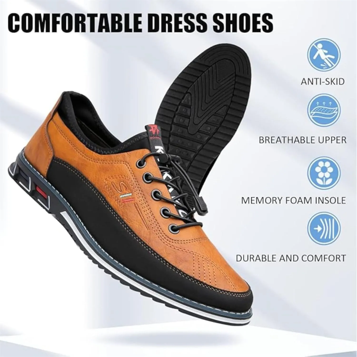 Moodeng Mens Dress Shoes Leather Causal Oxfords Lightweight Formal Business Shoes Adjustable Lacing Derby Shoes Comfortable Walking Loafers