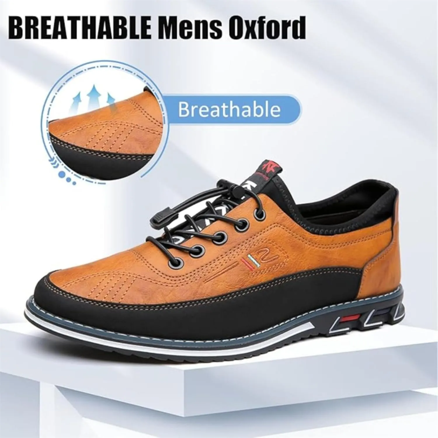 Moodeng Mens Dress Shoes Leather Causal Oxfords Lightweight Formal Business Shoes Adjustable Lacing Derby Shoes Comfortable Walking Loafers