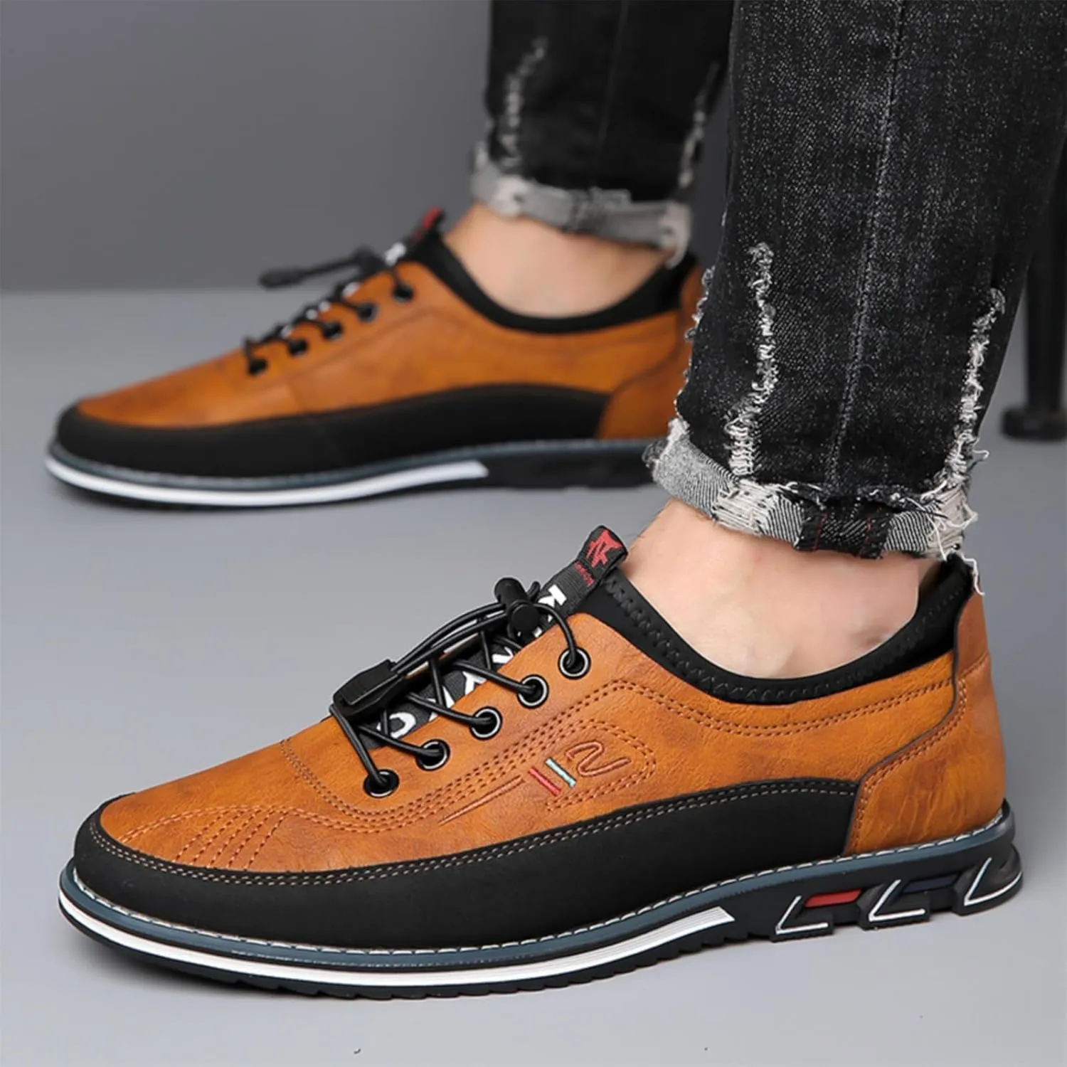 Moodeng Mens Dress Shoes Leather Causal Oxfords Lightweight Formal Business Shoes Adjustable Lacing Derby Shoes Comfortable Walking Loafers