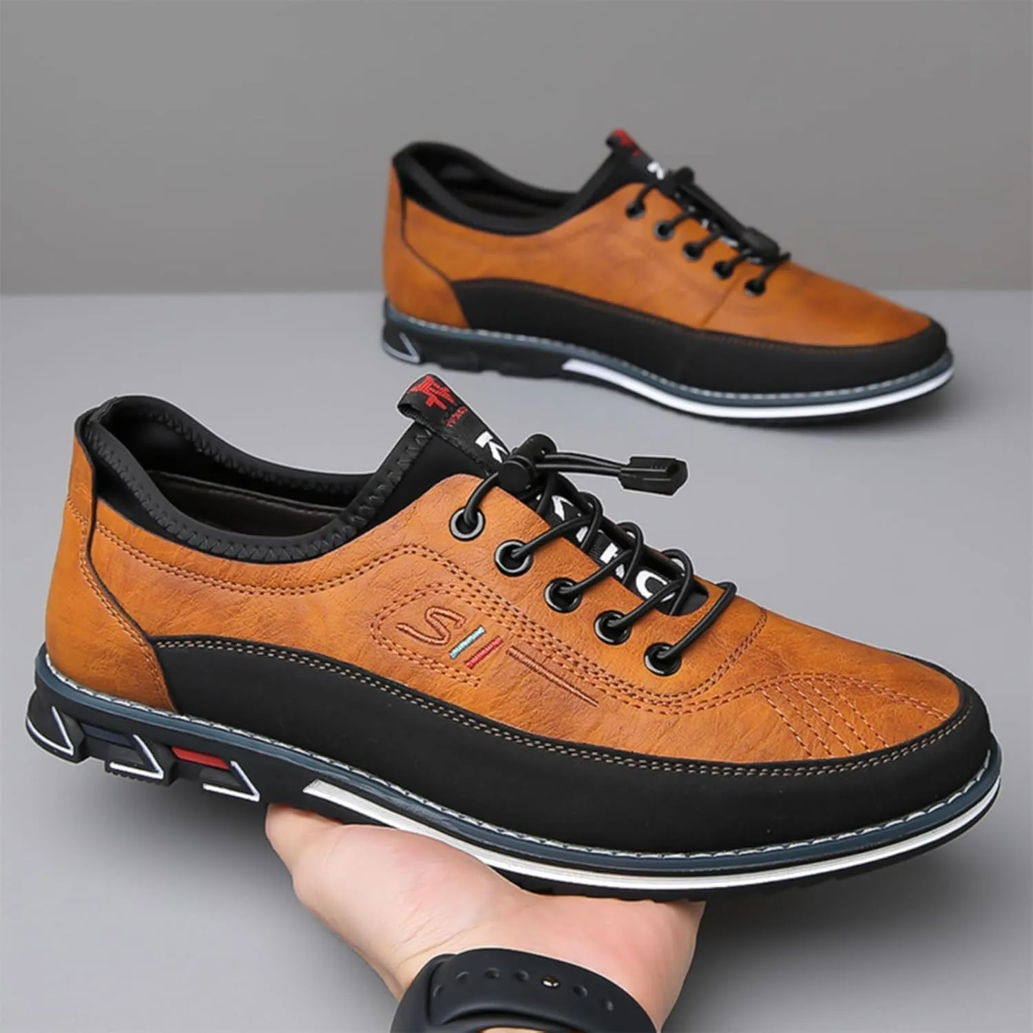 Moodeng Mens Dress Shoes Leather Causal Oxfords Lightweight Formal Business Shoes Adjustable Lacing Derby Shoes Comfortable Walking Loafers