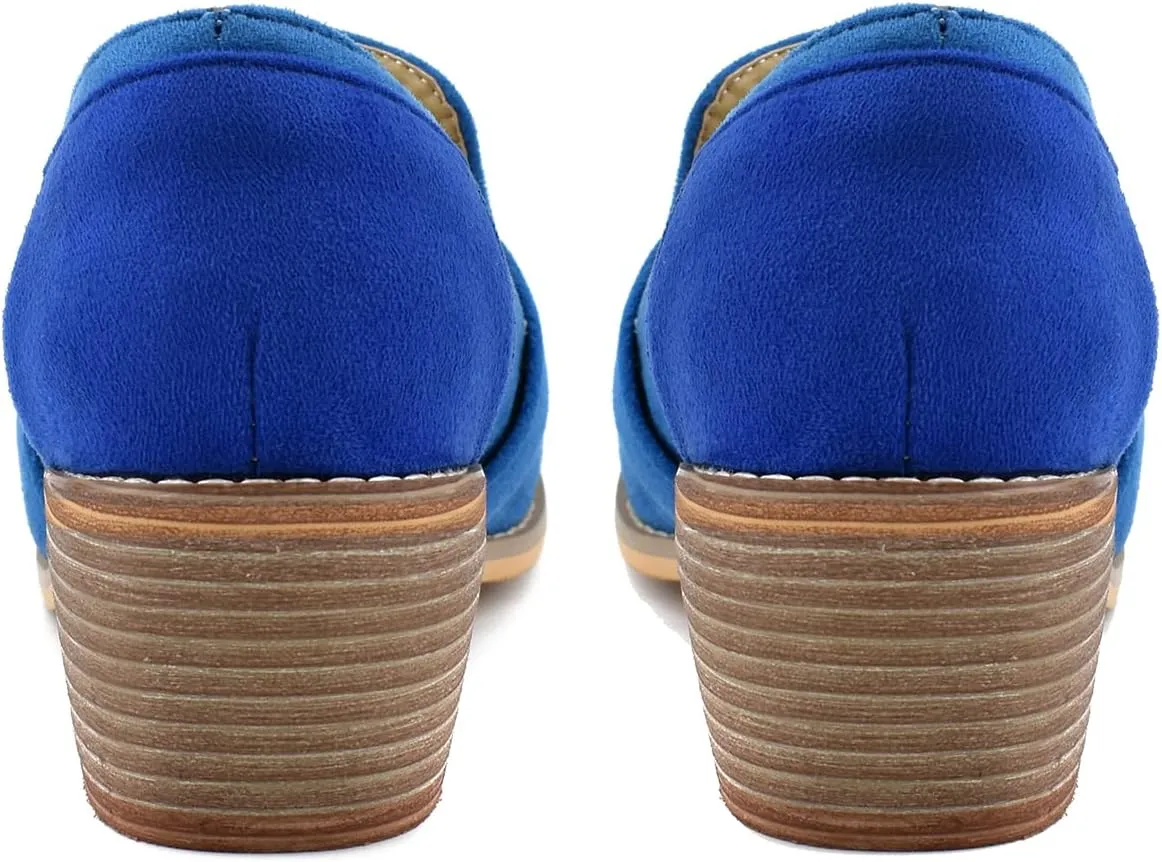 MOOMMO Women Chunky Stacked Heel Loafers Pumps Round Closed Toe Slip On Suede Penny Loafer Two-Toned Plus Size 4-14 M US