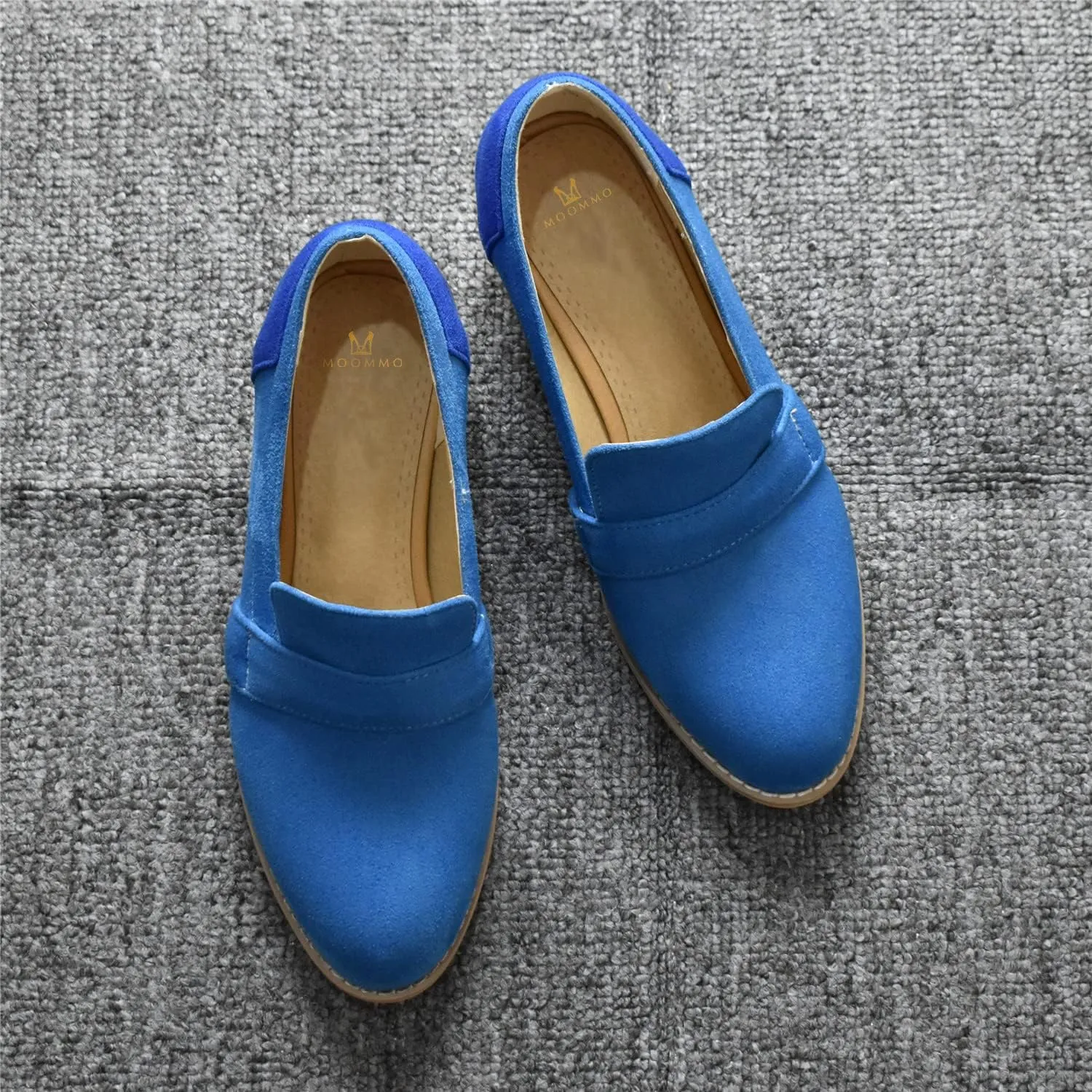 MOOMMO Women Chunky Stacked Heel Loafers Pumps Round Closed Toe Slip On Suede Penny Loafer Two-Toned Plus Size 4-14 M US