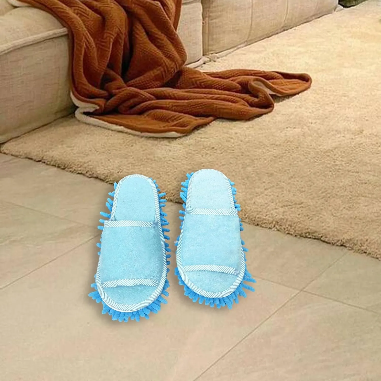 Mop Slippers Cleaning Sandals, for Floor Polishing Dusting Mop Slippers Water Absorption Good Easy Clean Hair Dust Stains (Blue)