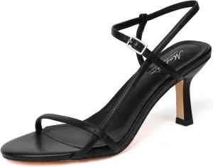 Mostrin Heels for Women Strappy Sandals Square Open Toe High Heel Sandals Ankle Strap Stiletto Heels for Party Wedding