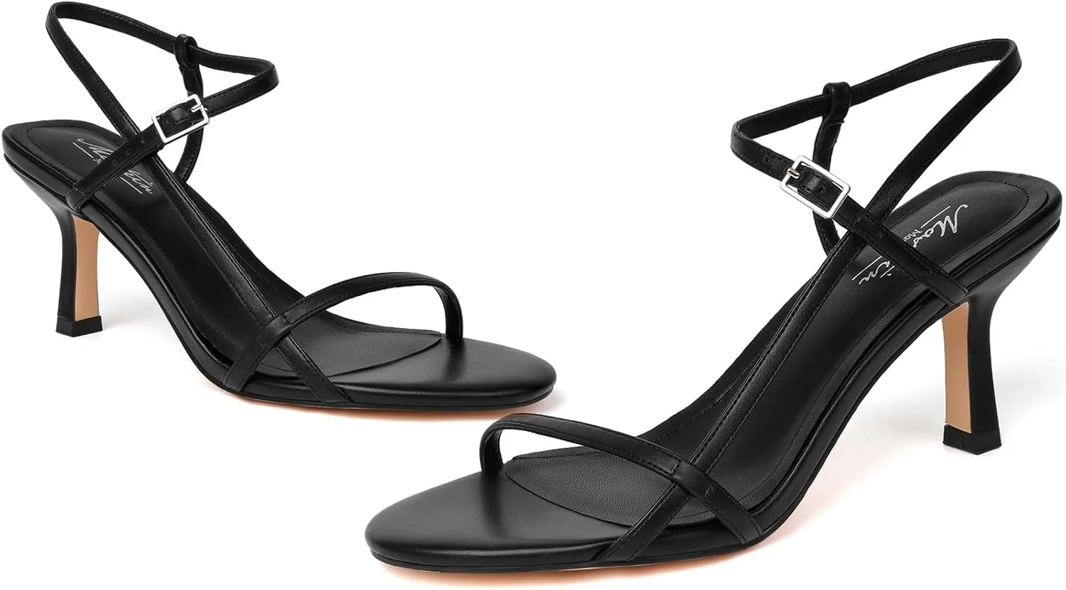 Mostrin Heels for Women Strappy Sandals Square Open Toe High Heel Sandals Ankle Strap Stiletto Heels for Party Wedding