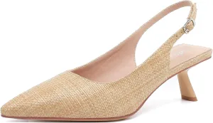 Mostrin Kitten Heels for Women Pointed Toe Pumps Patent Leather Low Heel Slingback Heels with Buckle Dress Shoes for Dating Party Working