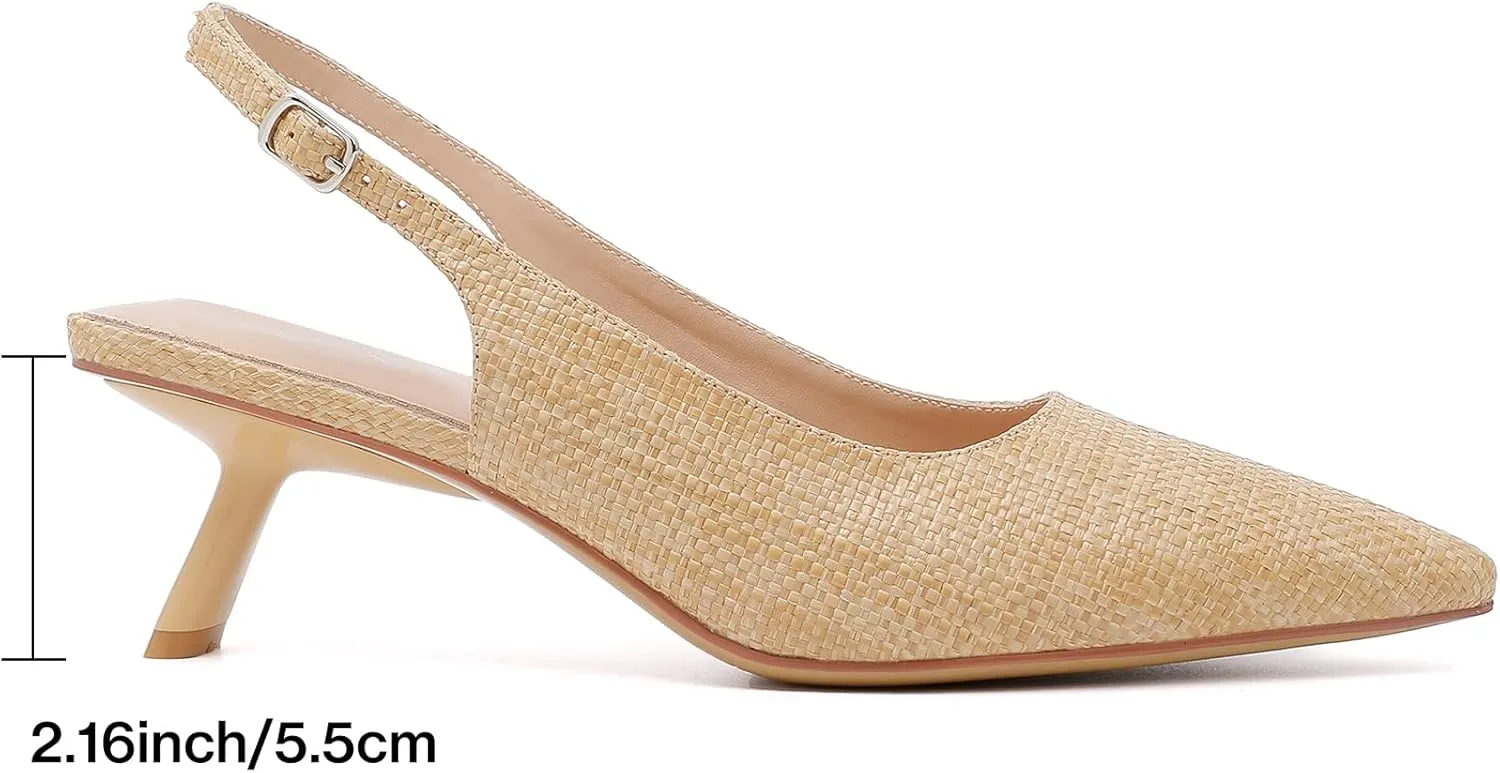 Mostrin Kitten Heels for Women Pointed Toe Pumps Patent Leather Low Heel Slingback Heels with Buckle Dress Shoes for Dating Party Working