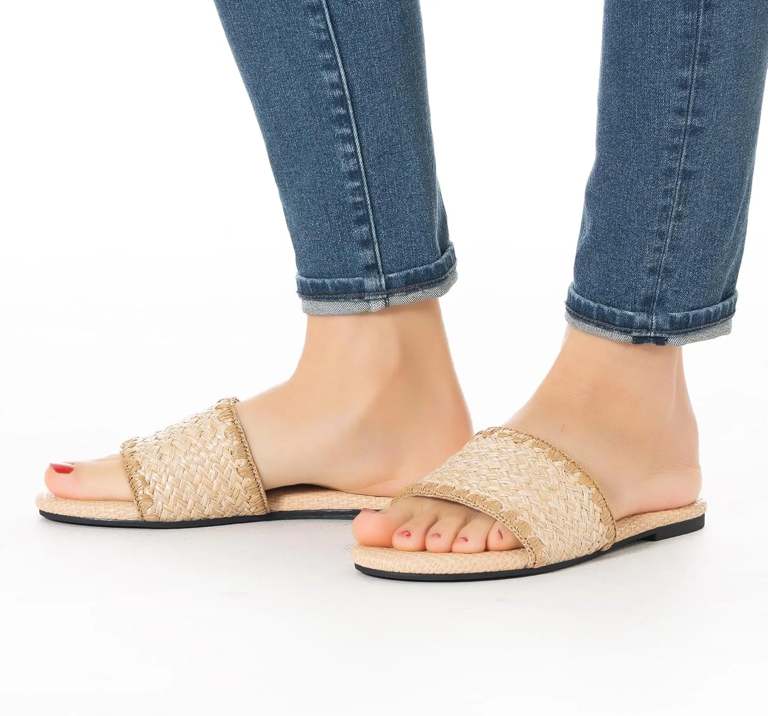 Mtzyoa Women Flat Sandals Braided Leather Nude Summer Dressy Fashion Evening Party Wedding Sandals