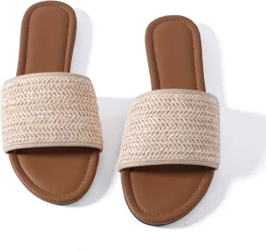 Mtzyoa Women Flat Sandals Braided Leather Nude Summer Dressy Fashion Evening Party Wedding Sandals