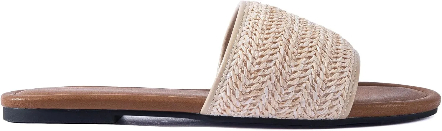 Mtzyoa Women Flat Sandals Braided Leather Nude Summer Dressy Fashion Evening Party Wedding Sandals