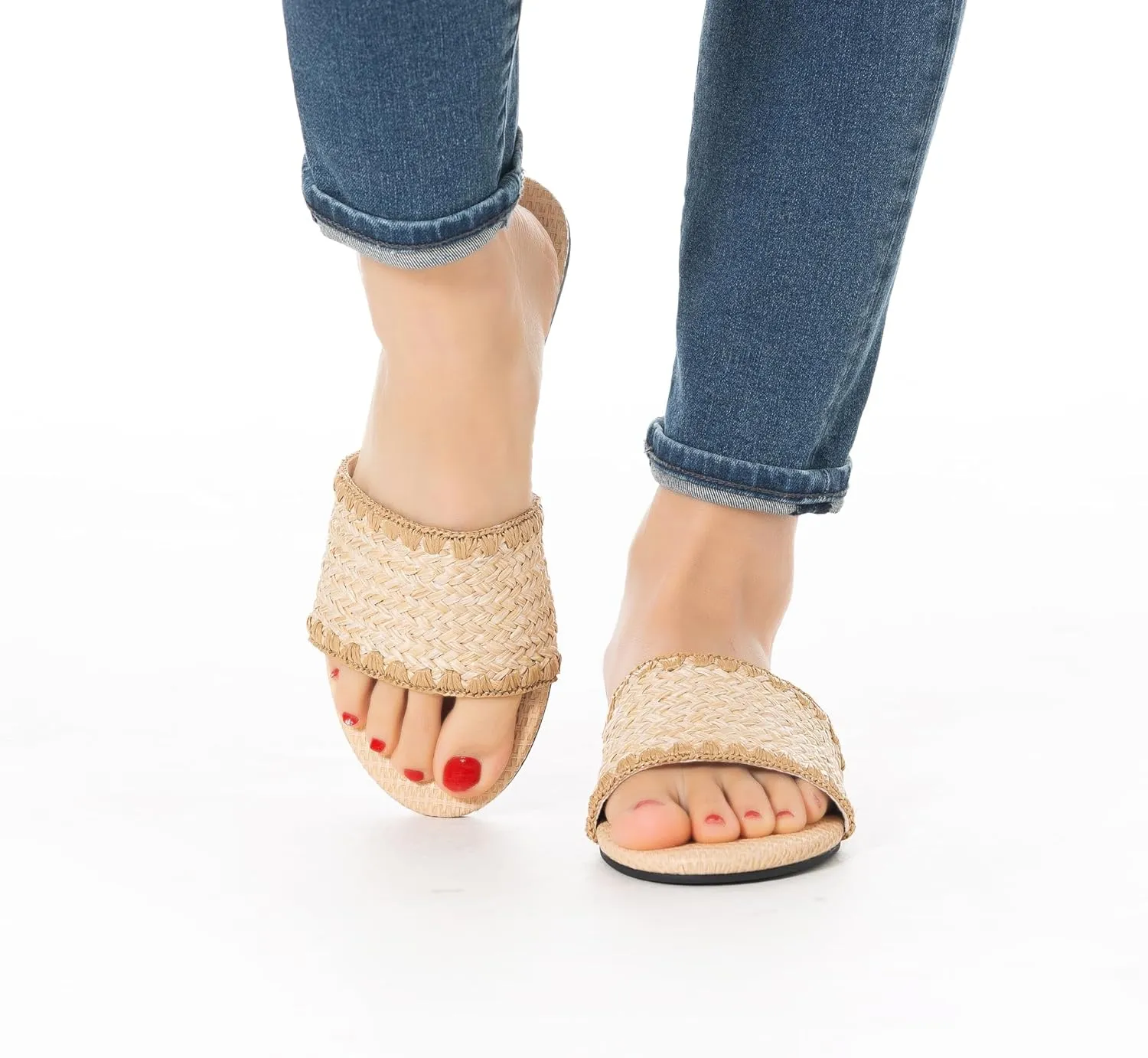 Mtzyoa Women Flat Sandals Braided Leather Nude Summer Dressy Fashion Evening Party Wedding Sandals
