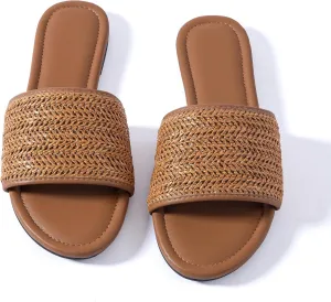 Mtzyoa Women Flat Sandals Braided Leather Nude Summer Dressy Fashion Evening Party Wedding Sandals