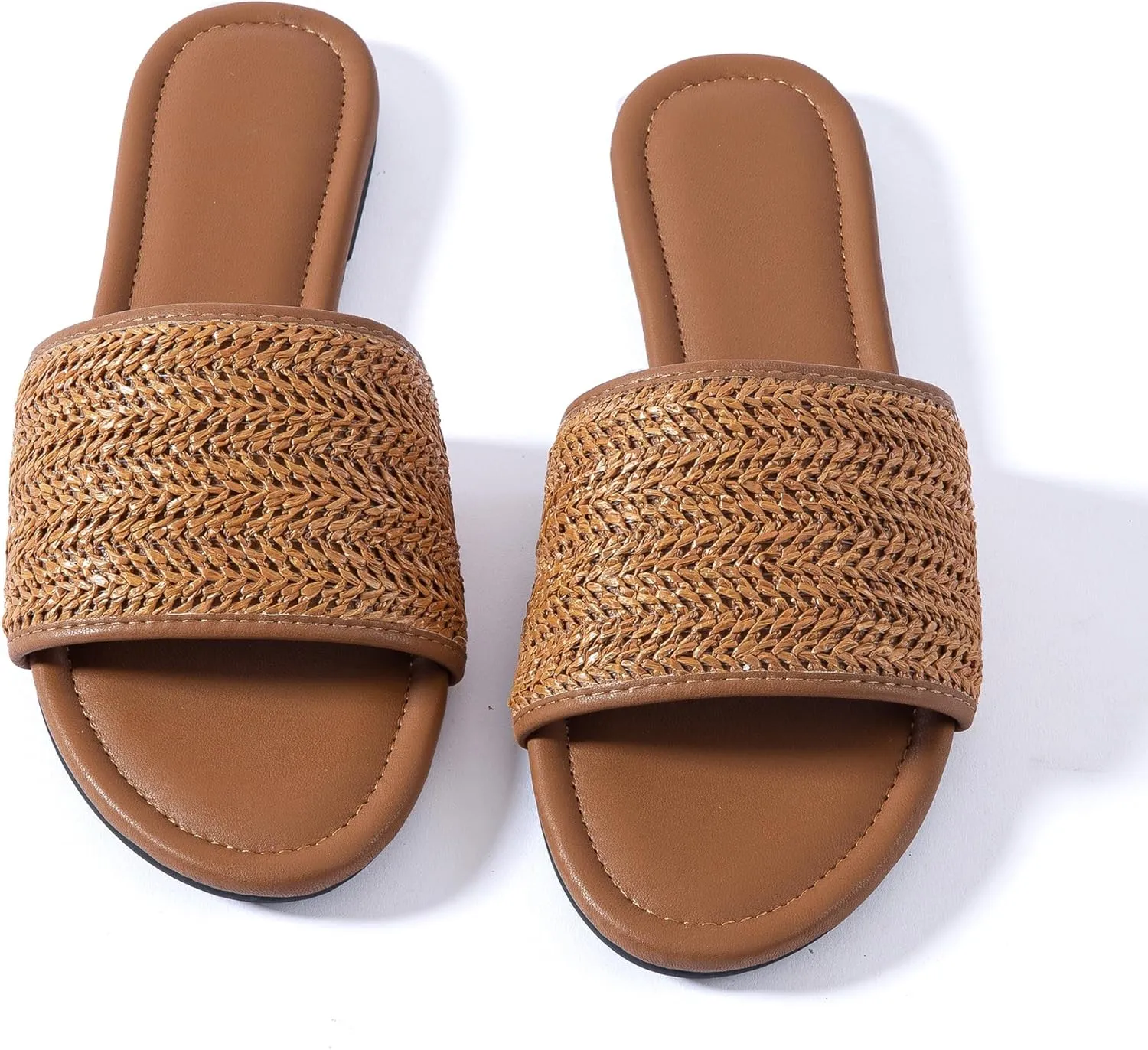 Mtzyoa Women Flat Sandals Braided Leather Nude Summer Dressy Fashion Evening Party Wedding Sandals