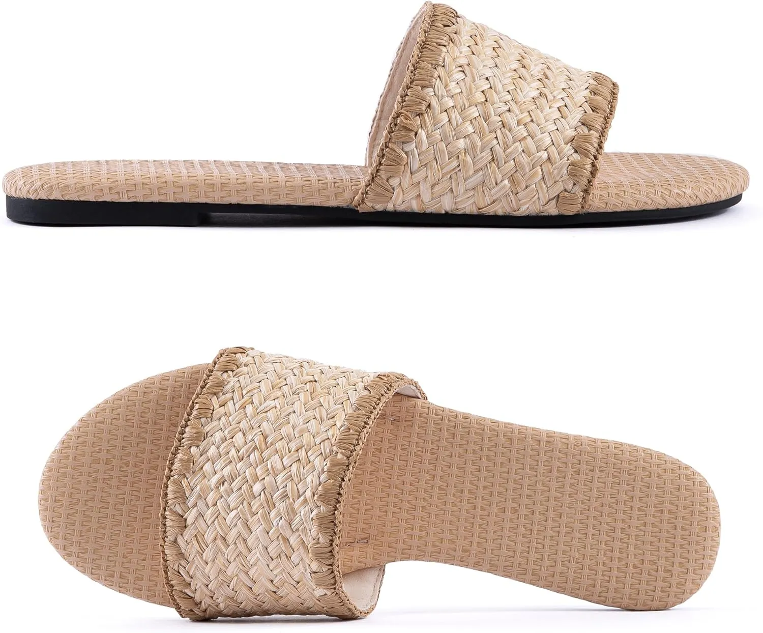Mtzyoa Women Flat Sandals Braided Leather Nude Summer Dressy Fashion Evening Party Wedding Sandals