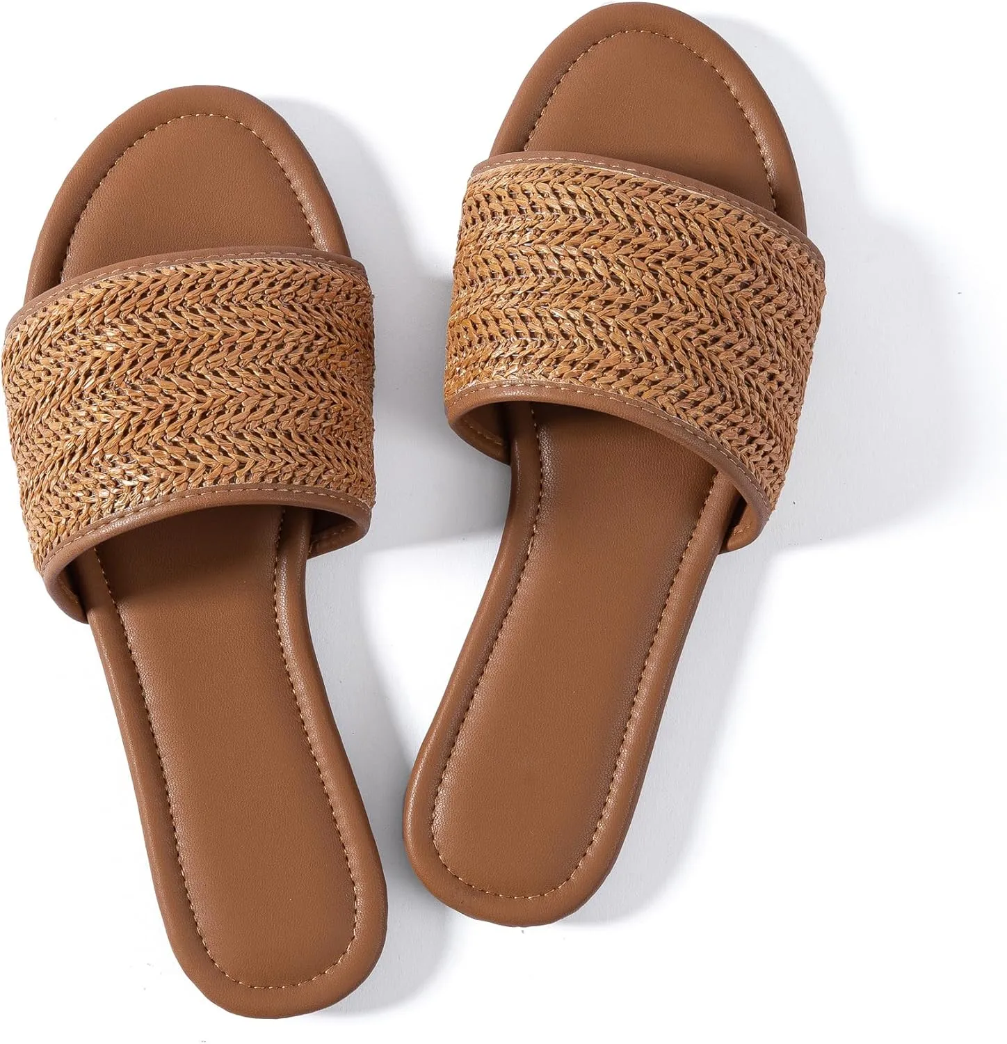 Mtzyoa Women Flat Sandals Braided Leather Nude Summer Dressy Fashion Evening Party Wedding Sandals