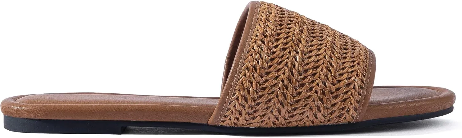 Mtzyoa Women Flat Sandals Braided Leather Nude Summer Dressy Fashion Evening Party Wedding Sandals