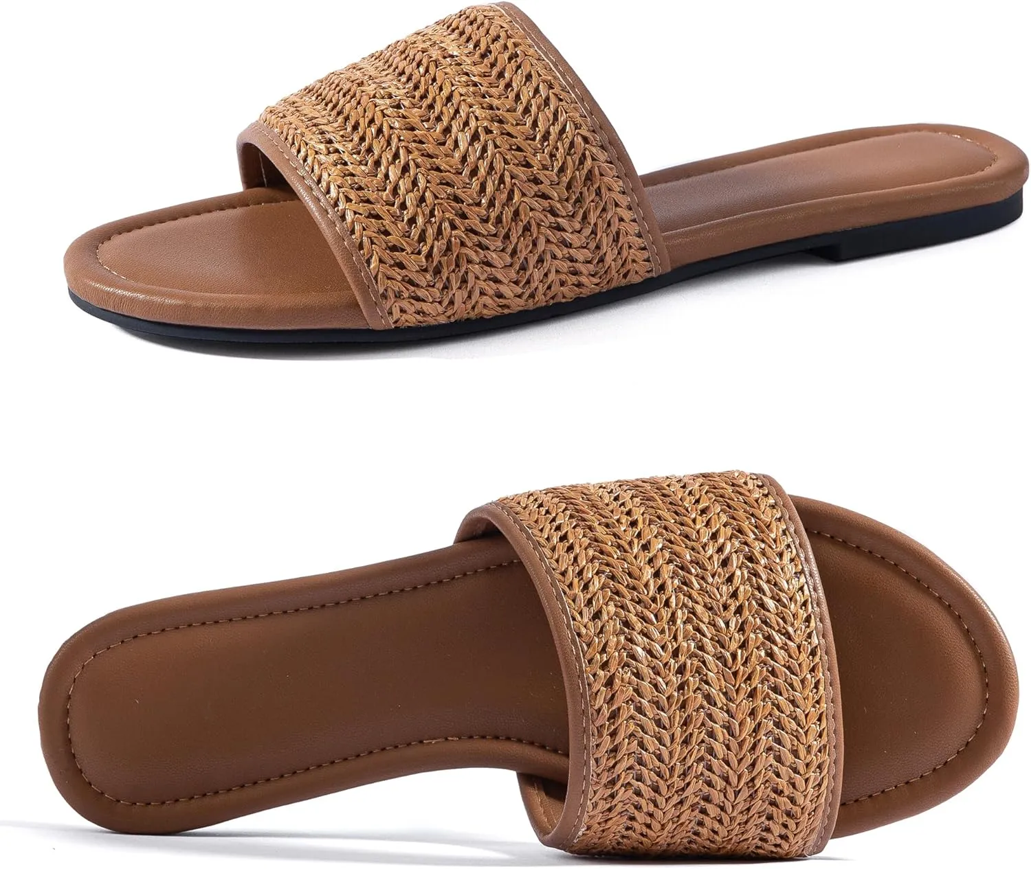 Mtzyoa Women Flat Sandals Braided Leather Nude Summer Dressy Fashion Evening Party Wedding Sandals