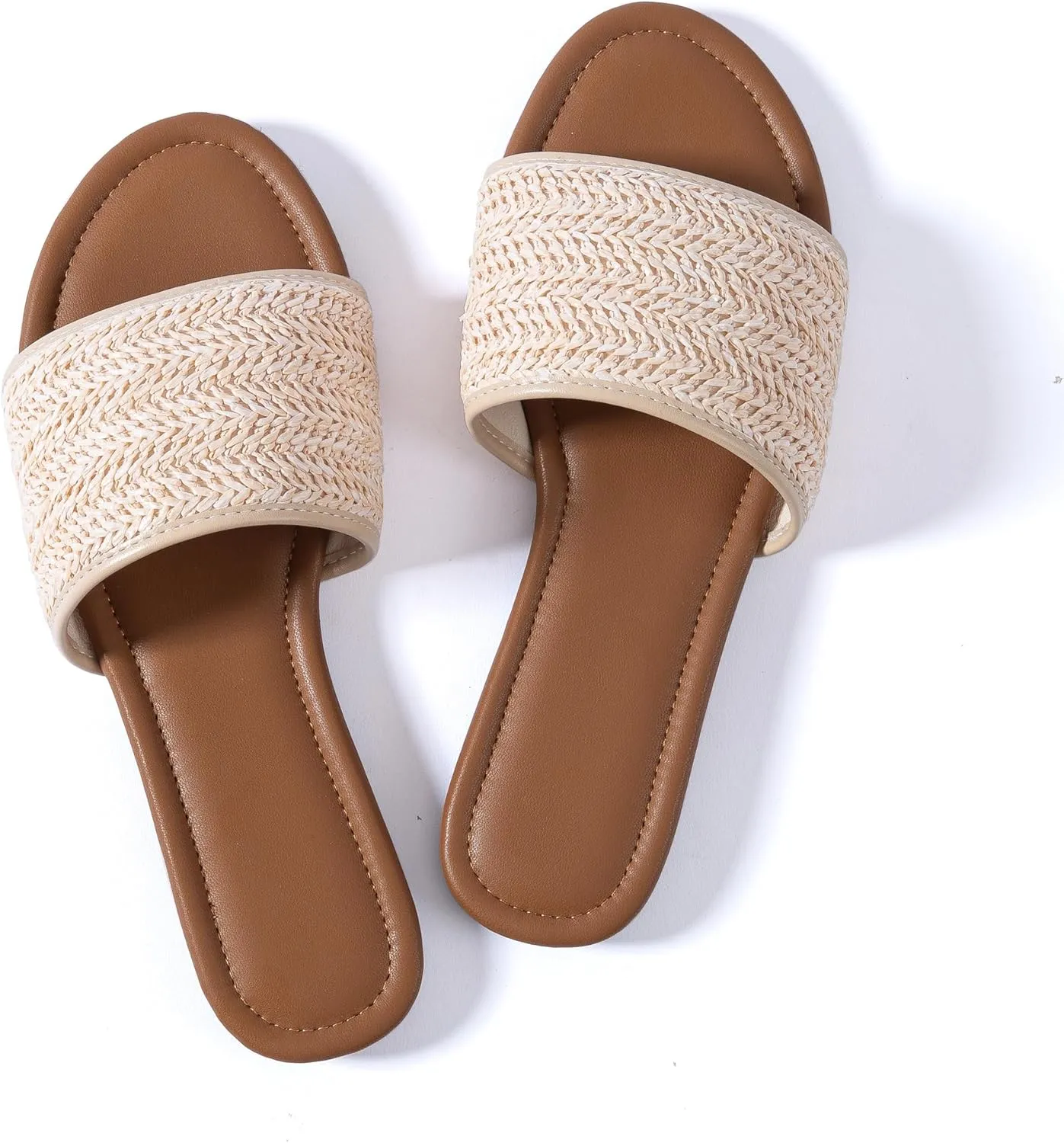 Mtzyoa Women Flat Sandals Braided Leather Nude Summer Dressy Fashion Evening Party Wedding Sandals