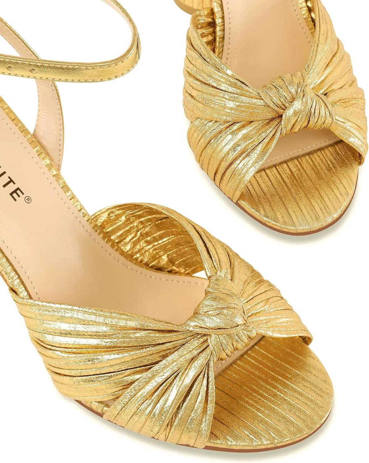 MUCCCUTE Bow Heels for Women Heeled Sandals Chunky Heel Open Toe Ankle Strap Rhinestone Wedding Bridal Dressy Heels