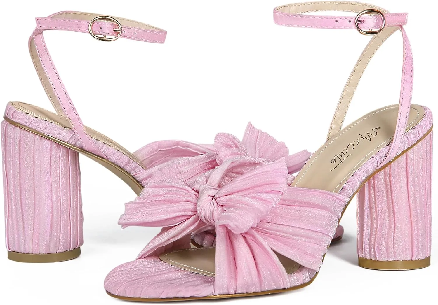 MUCCCUTE Women's Bow Knot Heeled Sandals Ankle Buckle Strap Chunky Heeled Open-toe Comfortable Wedding Party Fashion Heeled