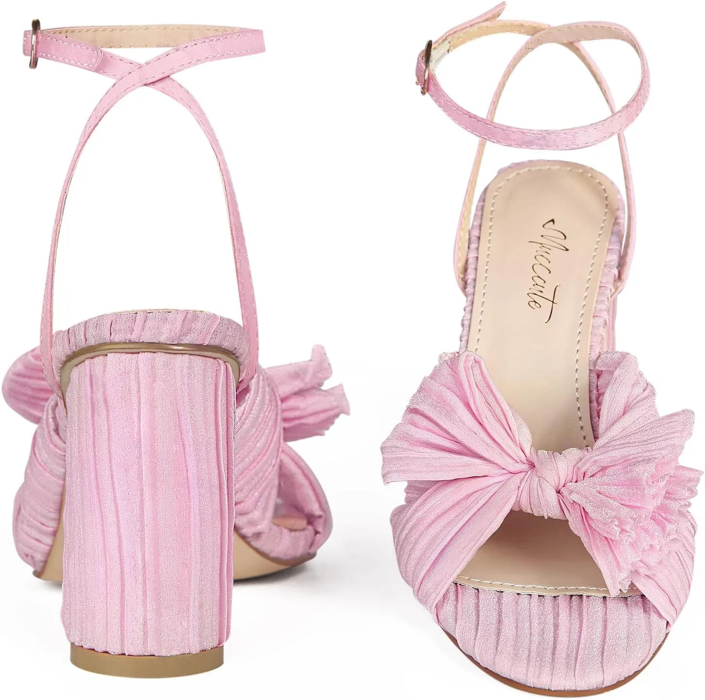 MUCCCUTE Women's Bow Knot Heeled Sandals Ankle Buckle Strap Chunky Heeled Open-toe Comfortable Wedding Party Fashion Heeled
