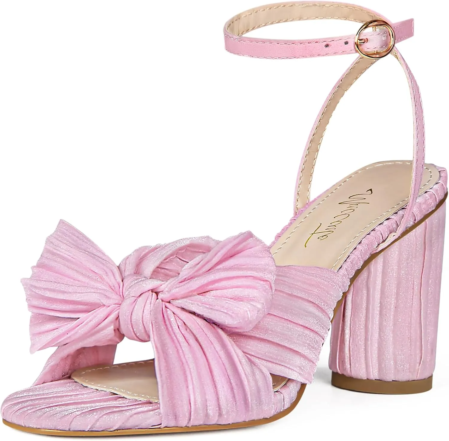 MUCCCUTE Women's Bow Knot Heeled Sandals Ankle Buckle Strap Chunky Heeled Open-toe Comfortable Wedding Party Fashion Heeled