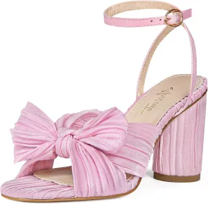 MUCCCUTE Women's Bow Knot Heeled Sandals Ankle Buckle Strap Chunky Heeled Open-toe Comfortable Wedding Party Fashion Heeled