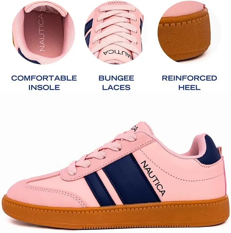 Nautica Boys Girls Casual Fashion Shoes – Comfortable Soccer Classic Walking Tennis Sneakers for Kids – Breathable, Lightweight & Flexible (Lace Up/Bungee) (Low-Top/High Top)