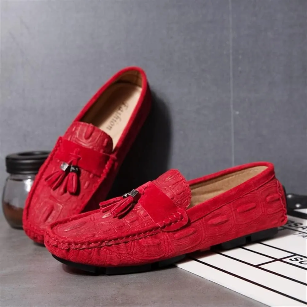 New Loafers for Men Faux Crocodile Print Solid Colors Tassel Leather Lightweight Comfortable Slip Resistant Prom Slip-on