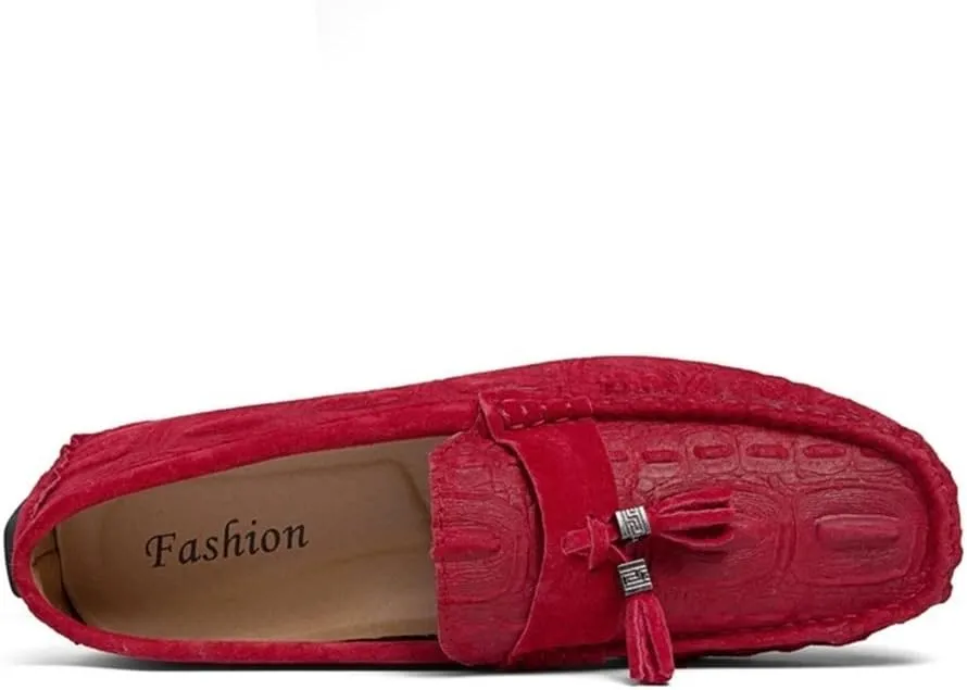 New Loafers for Men Faux Crocodile Print Solid Colors Tassel Leather Lightweight Comfortable Slip Resistant Prom Slip-on